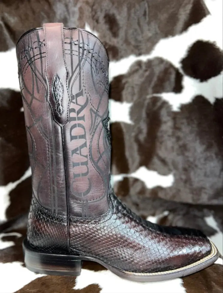 Cuadra Black Cherry/Mahogany Python Wide Square Toe Sanchez Brothers Western Wear Aurora