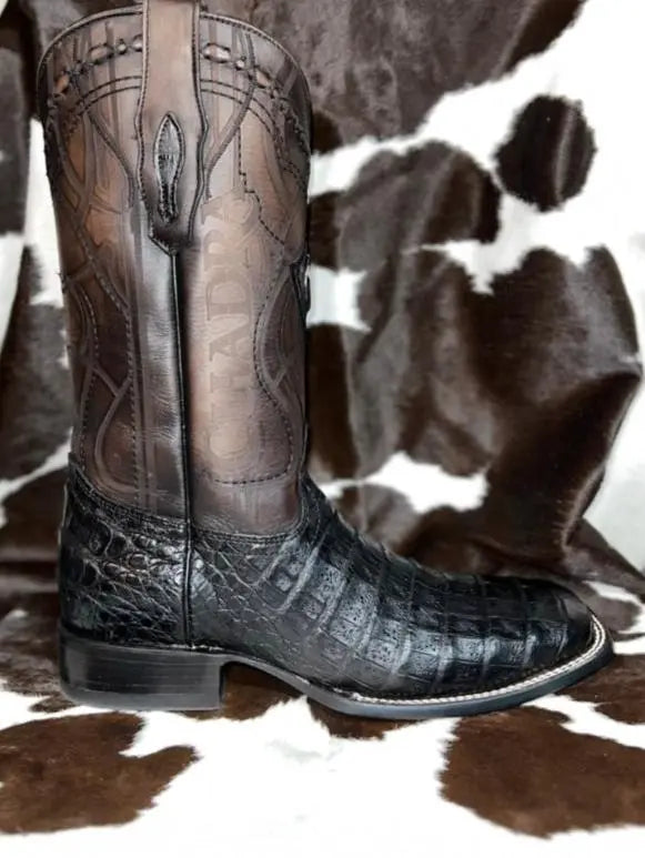 Cuadra Caiman Aligator Wide Sqaure Toe Black Sanchez Brothers Western Wear Aurora