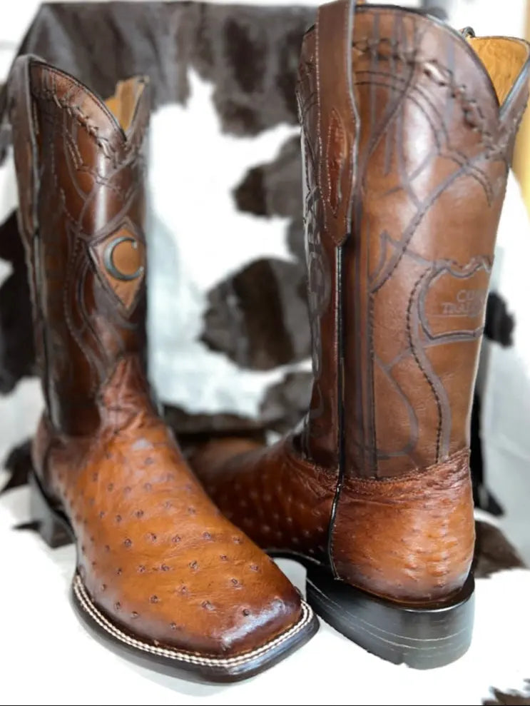 Cuadra Ostrich Light Brown Wide Square Toe Cuadra