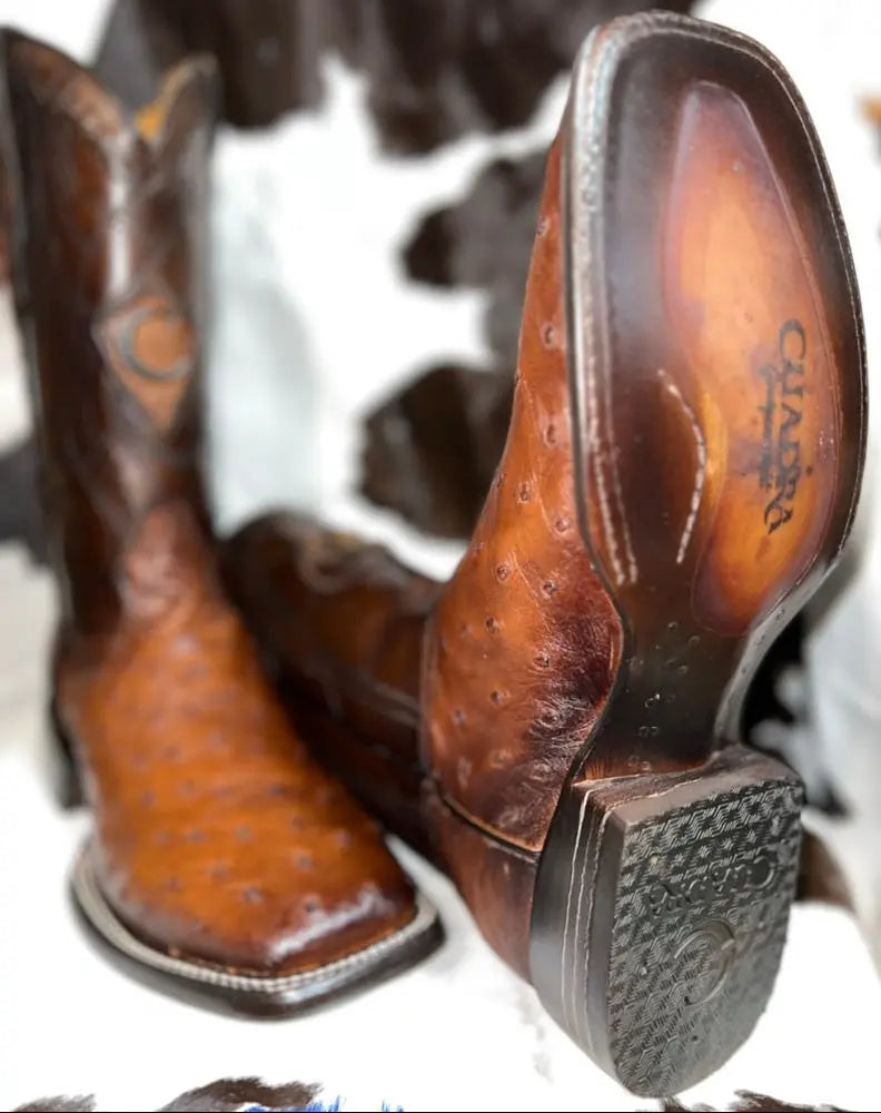 Cuadra Ostrich Light Brown Wide Square Toe Cuadra