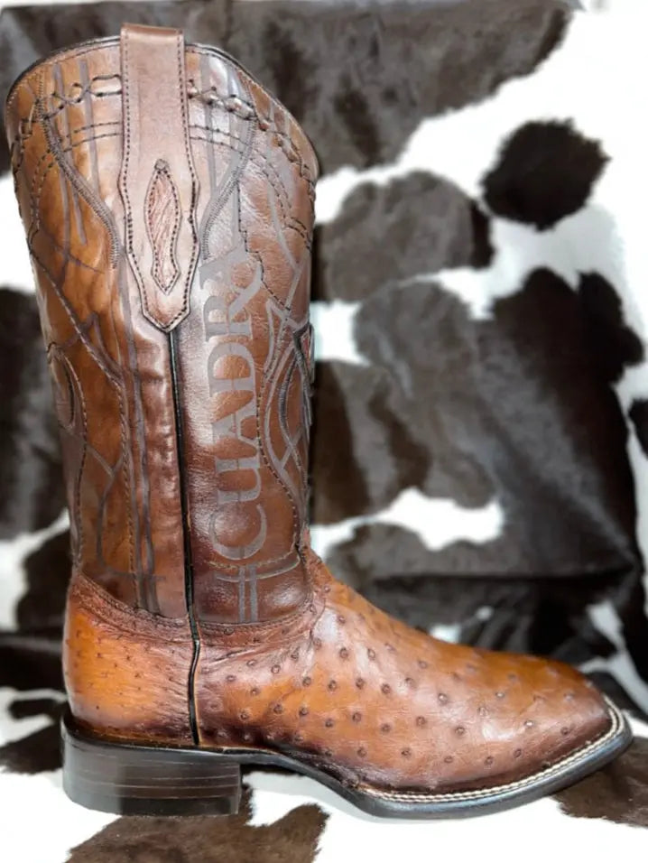 Cuadra Ostrich Light Brown Wide Square Toe Cuadra