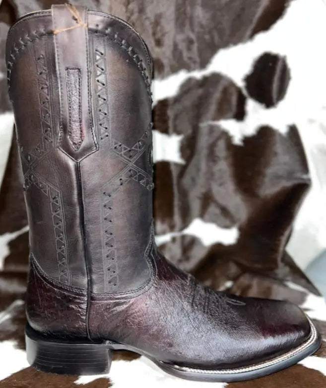 Cuadra Smooth Ostrich Black Cherry Wide Square Toe Boot Sanchez Brothers Western Wear Aurora