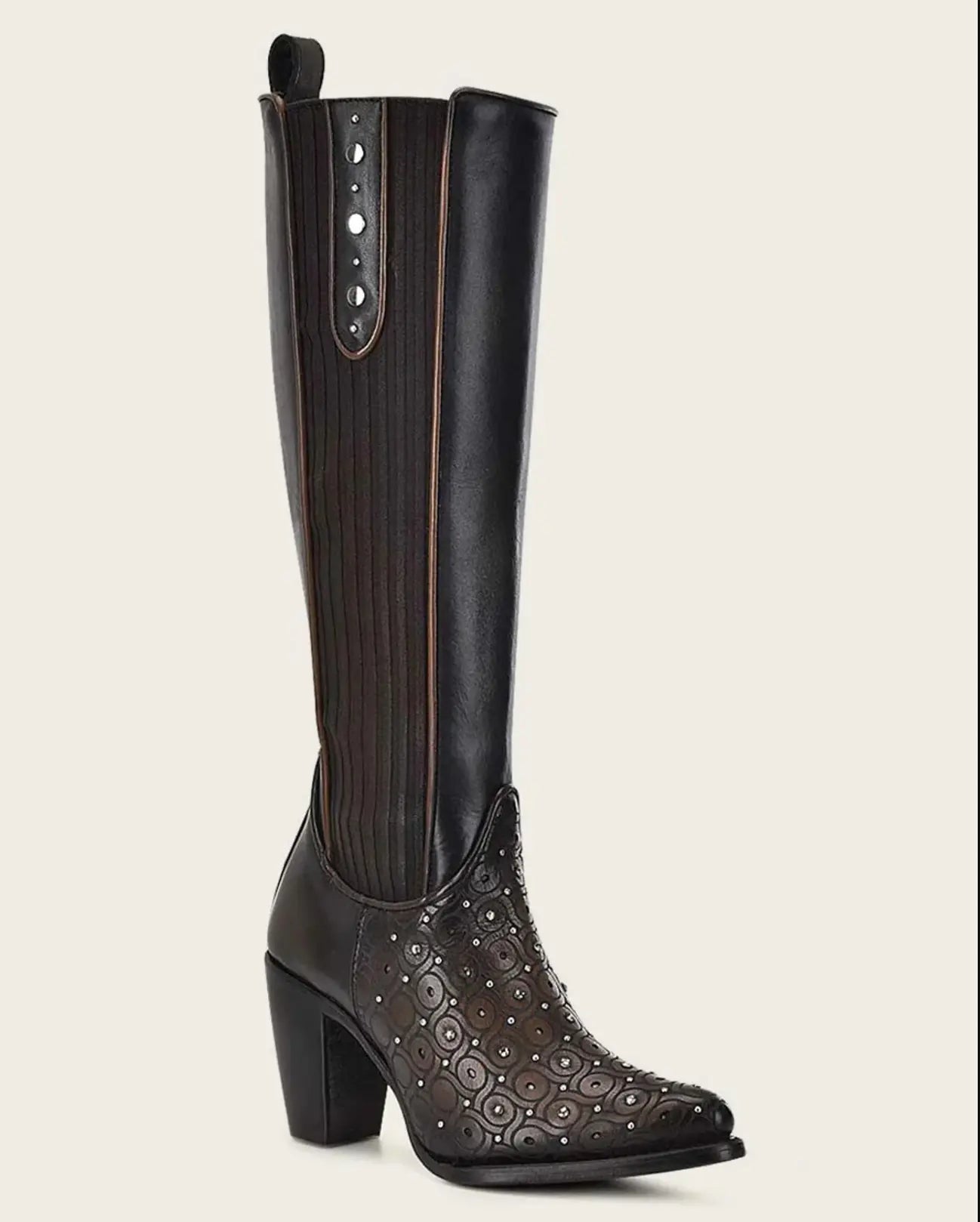 Cuadra Tall Dark Brown Boot With Crystals Cuadra