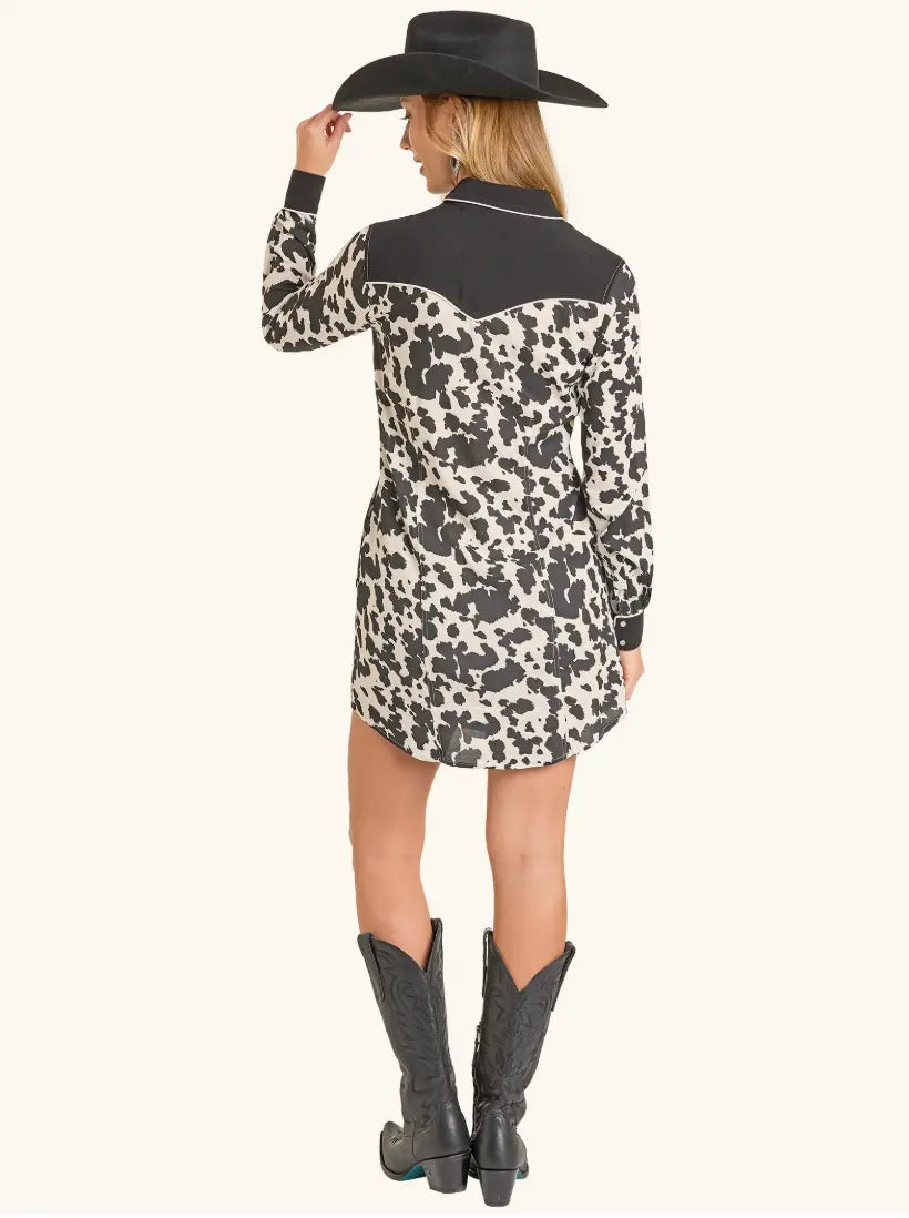 Panhandle Cow Print Retro Yoke Dress Sanchez Brothers Western Wear Aurora