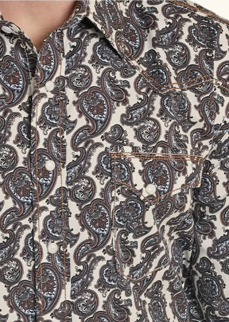 Panhandle Slim Rough Stock Fancy Bold Paisley Long Sleeve Snap Shirt Brown Sanchez Brothers Western Wear Aurora