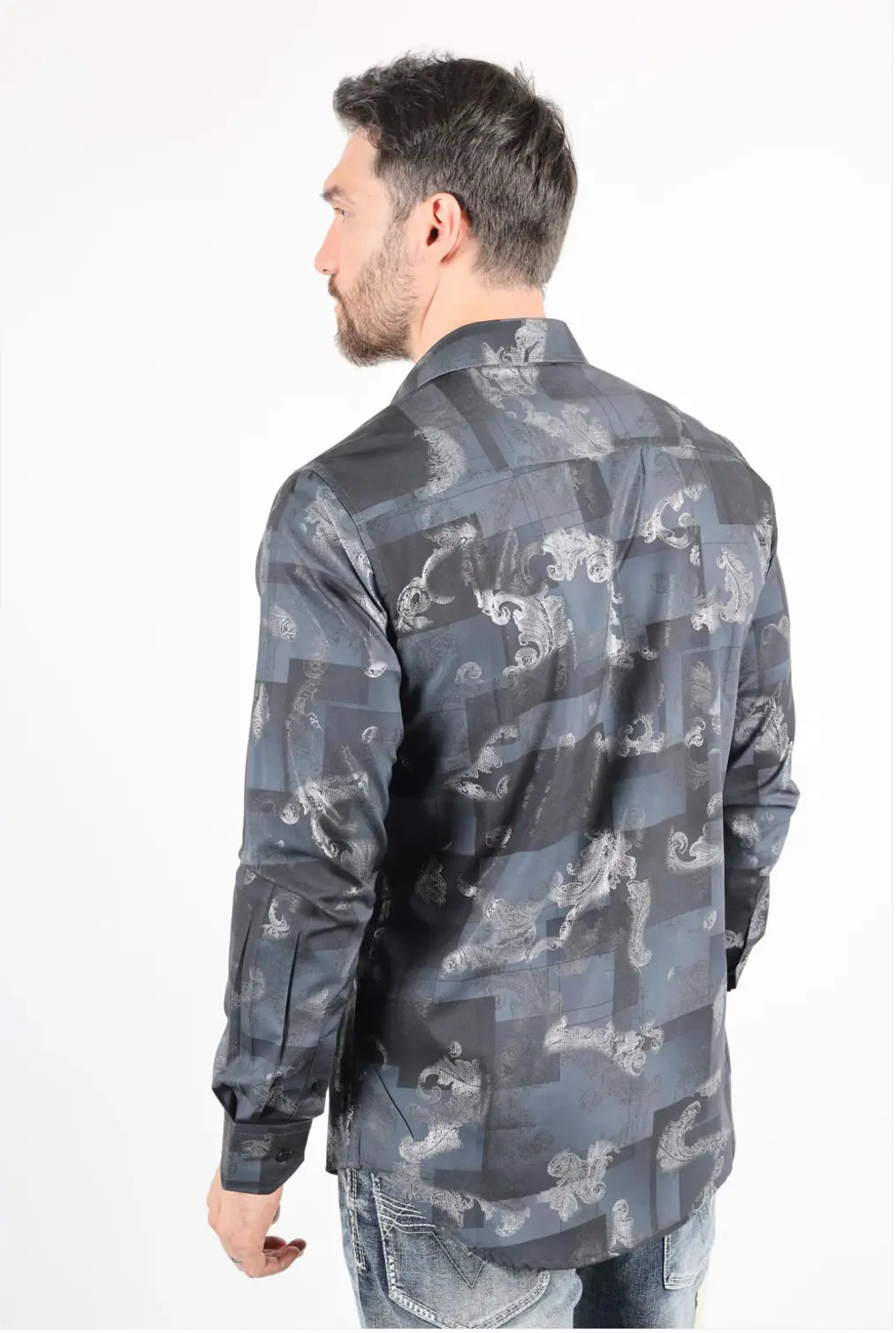 Platini Mens Modern Fit Stretch Foiled Black Long Sleeve Shirt Sanchez Brothers Western Wear Aurora