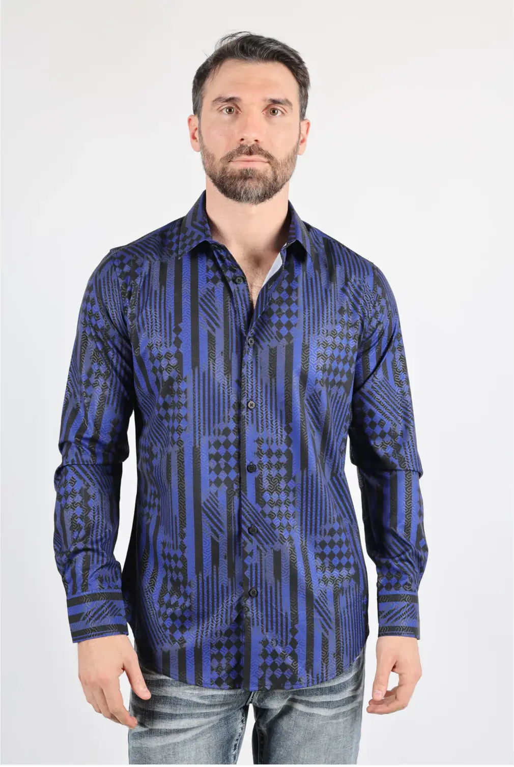 Platini Mens Modern Fit Stretch Foiled Navy Long Sleeve Shirt Sanchez Brothers Western Wear Aurora