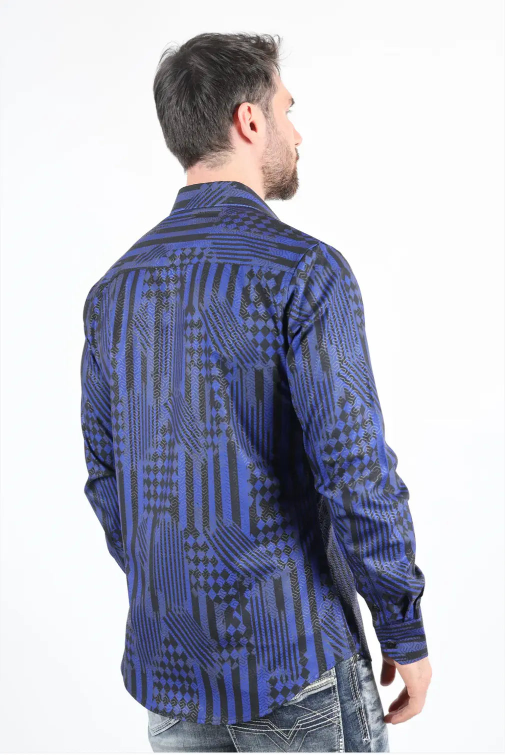 Platini Mens Modern Fit Stretch Foiled Navy Long Sleeve Shirt Sanchez Brothers Western Wear Aurora