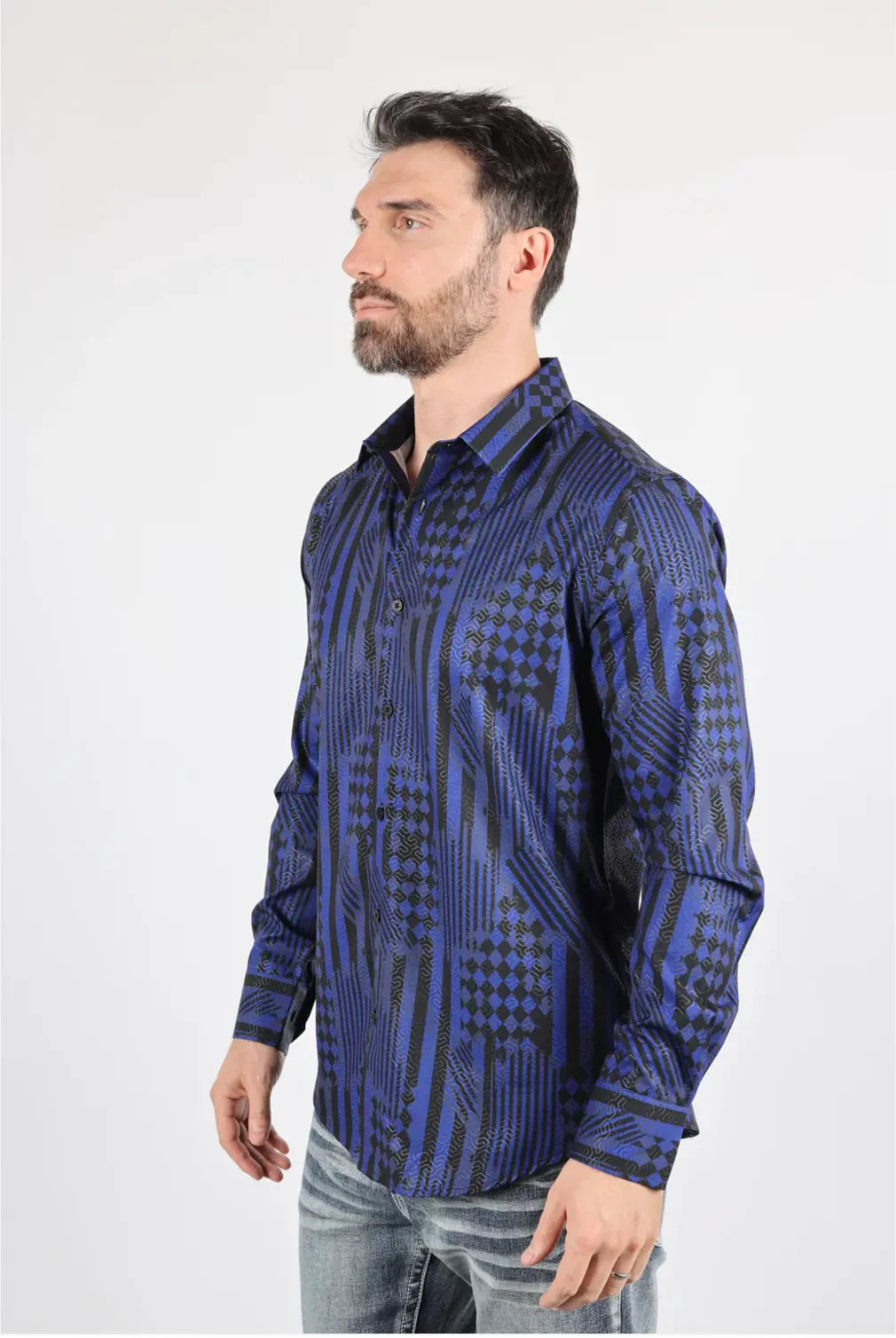 Platini Mens Modern Fit Stretch Foiled Navy Long Sleeve Shirt Sanchez Brothers Western Wear Aurora