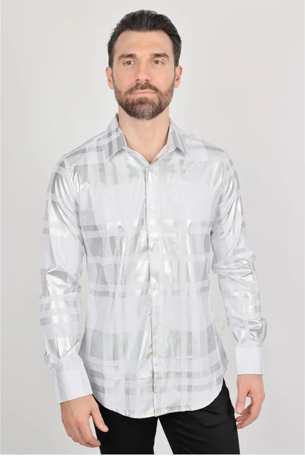 Platini Mens Modern Fit Stretch Foiled White Long Sleeve Shirt Sanchez Brothers Western Wear Aurora