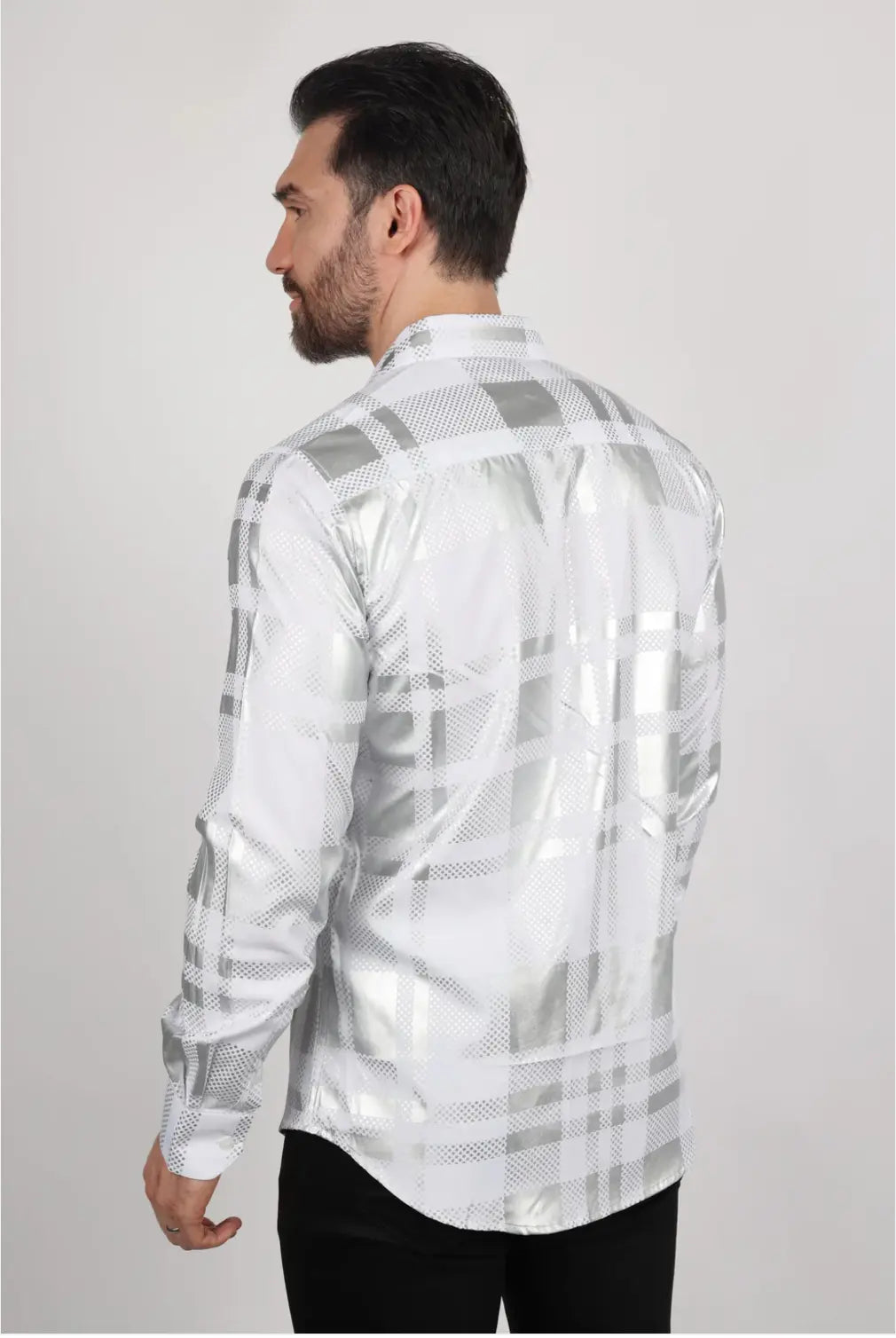Platini Mens Modern Fit Stretch Foiled White Long Sleeve Shirt Sanchez Brothers Western Wear Aurora