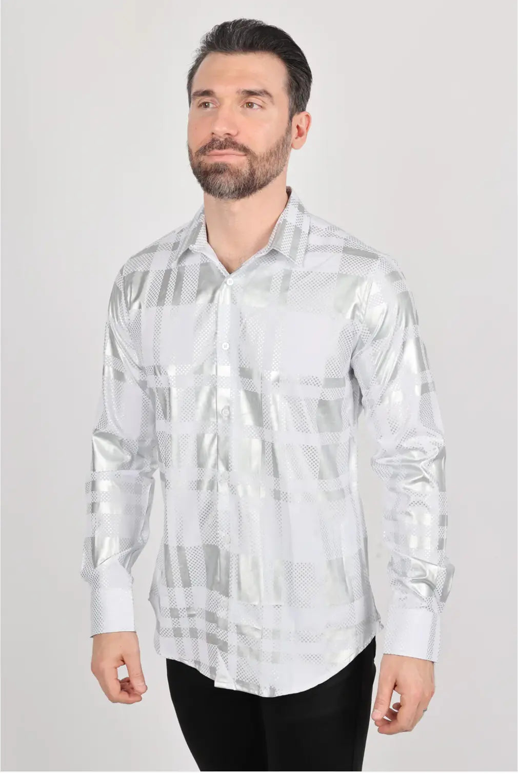Platini Mens Modern Fit Stretch Foiled White Long Sleeve Shirt Sanchez Brothers Western Wear Aurora
