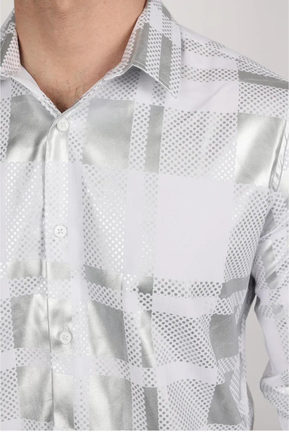 Platini Mens Modern Fit Stretch Foiled White Long Sleeve Shirt Sanchez Brothers Western Wear Aurora