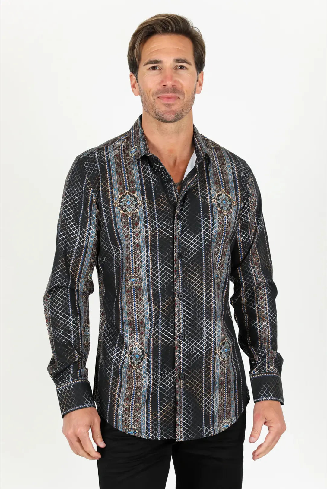 Platini Modern Fit Stretch Foiled Shirt - Black Platini