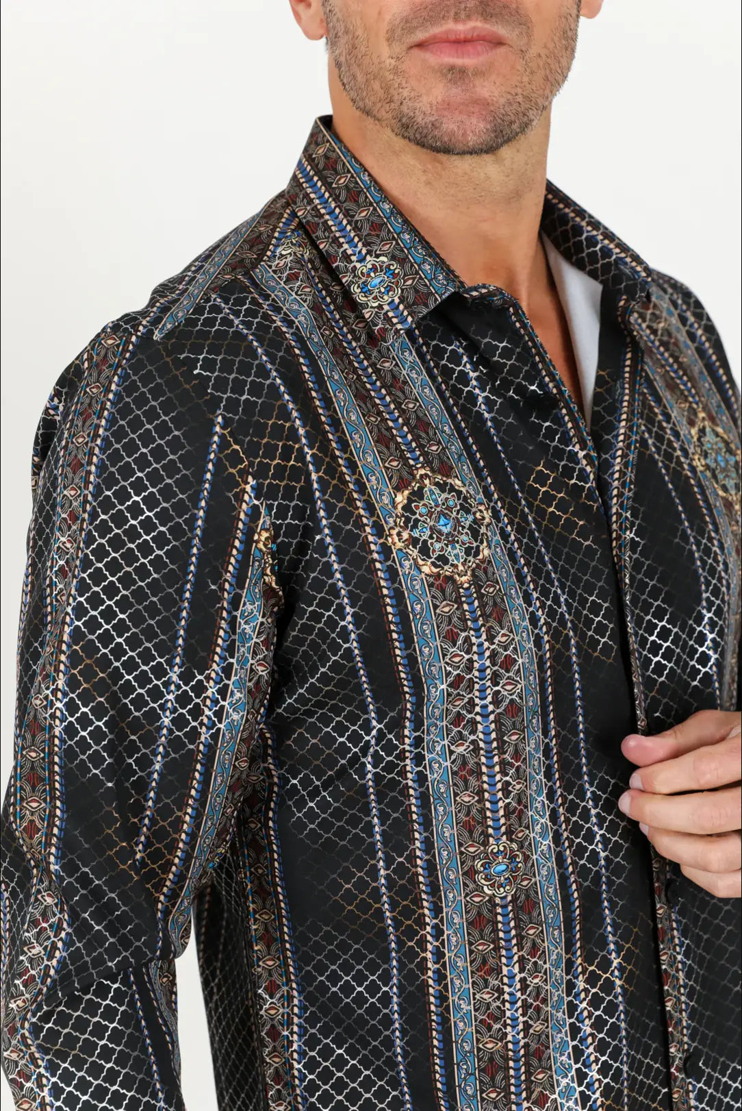 Platini Modern Fit Stretch Foiled Shirt - Black Platini