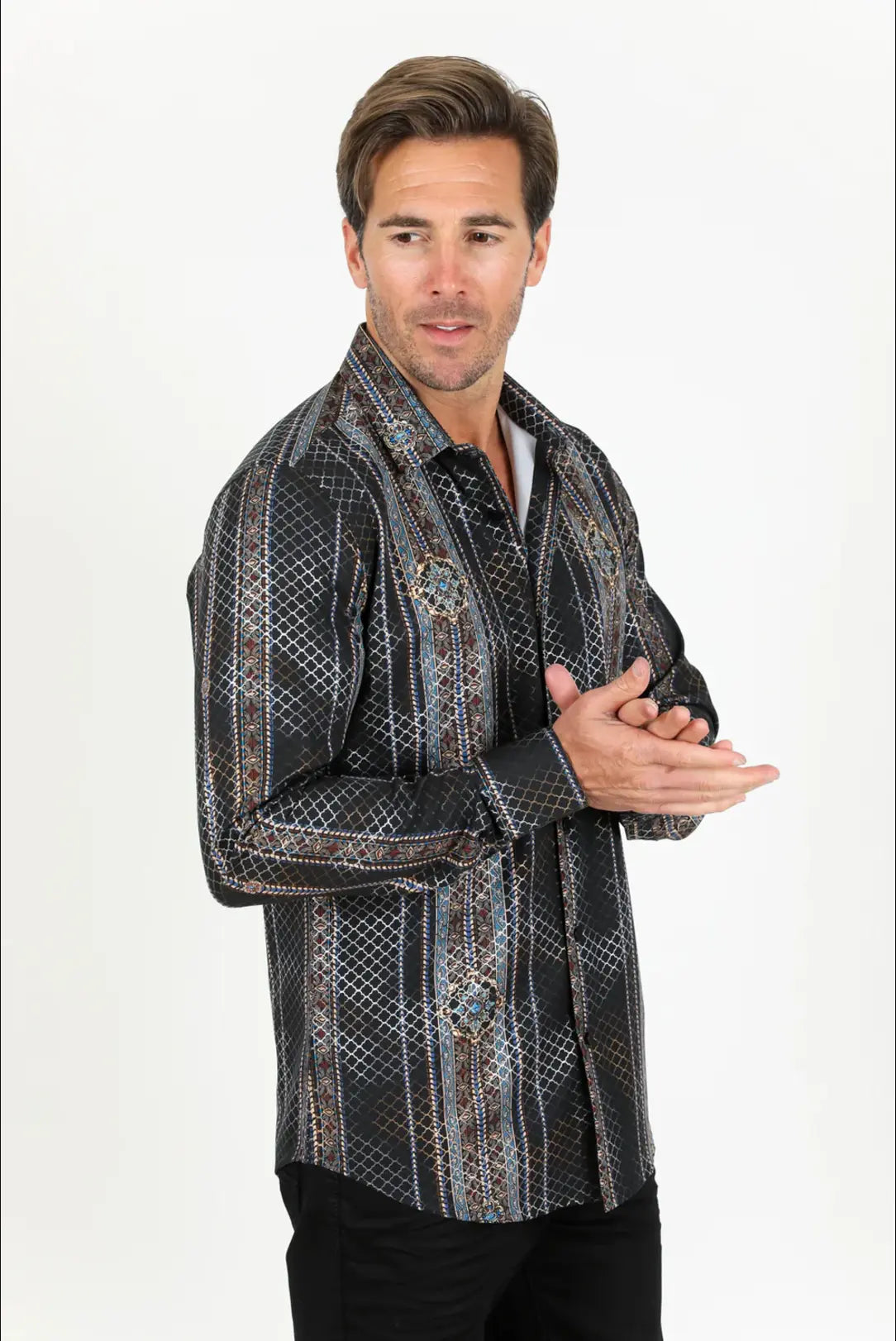 Platini Modern Fit Stretch Foiled Shirt - Black Platini