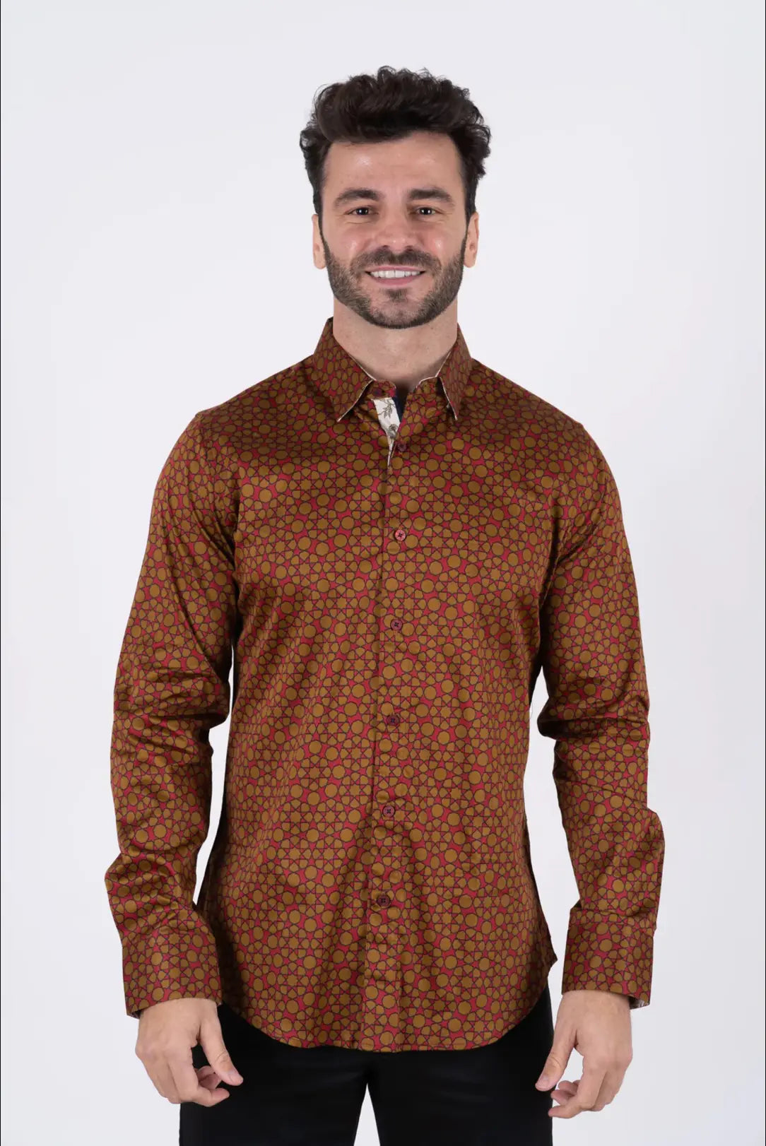 Platini Small Print Satin Cotton/Spandex Long Sleeve Shirt Red Sanchez Brothers Western Wear Aurora