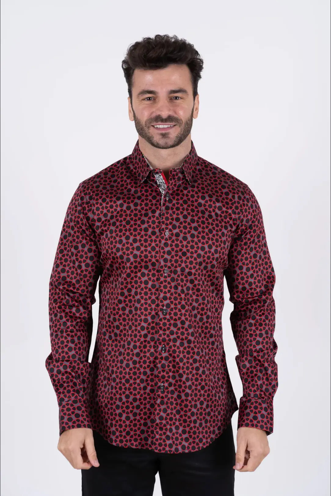 Small Print Satin Cotton/Spandex Long Sleeve Shirt Black Sanchez Brothers Western Wear Aurora