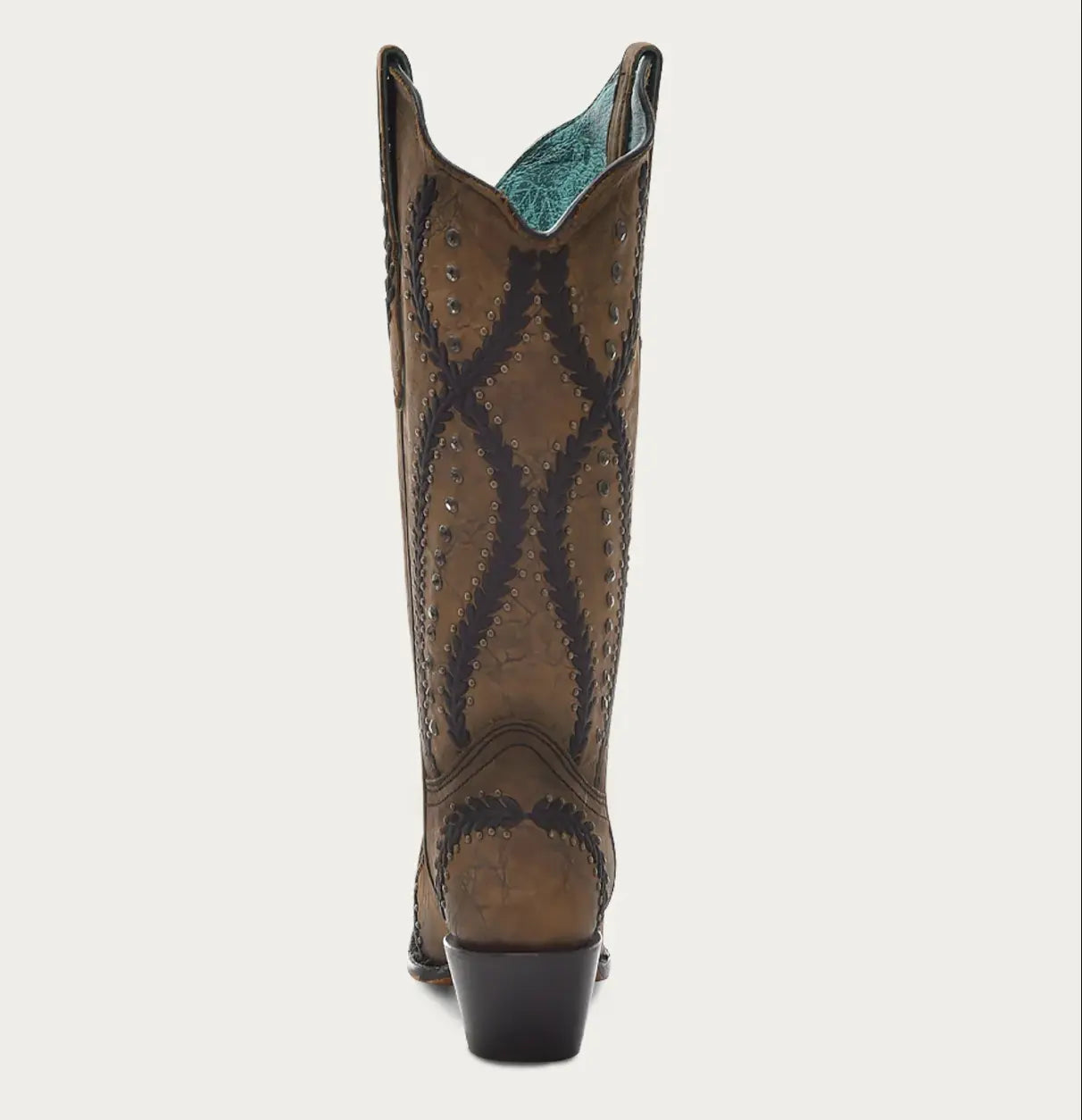 CORRAL WOMEN'S BLACK EMBROIDERY WITH CRYSTALS AND STUDS BROWN SNIP TOE COWBOY BOOT corral