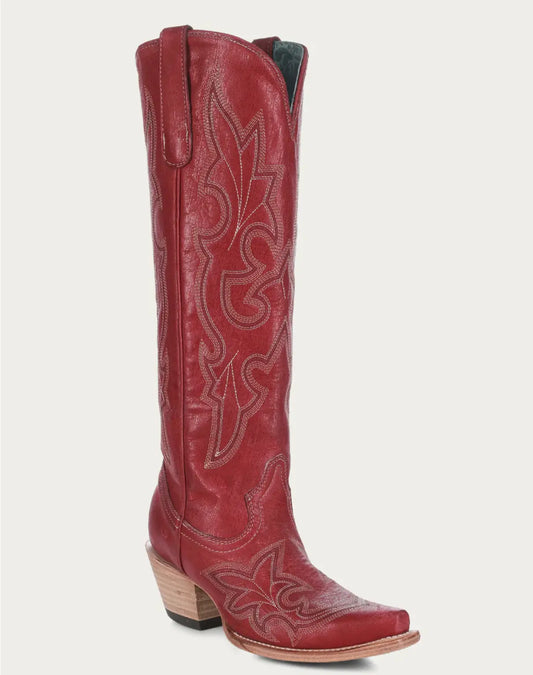 CORRAL WOMEN'S EMBROIDERY TALL TOP RED SNIP TOE COWBOY BOOT Sanchez Brothers Western Wear Aurora
