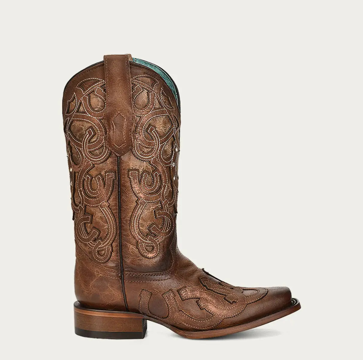 CORRAL WOMEN'S HORSESHOE OVERLAY BROWN SQUARE TOE COWBOY BOOT Cuadra