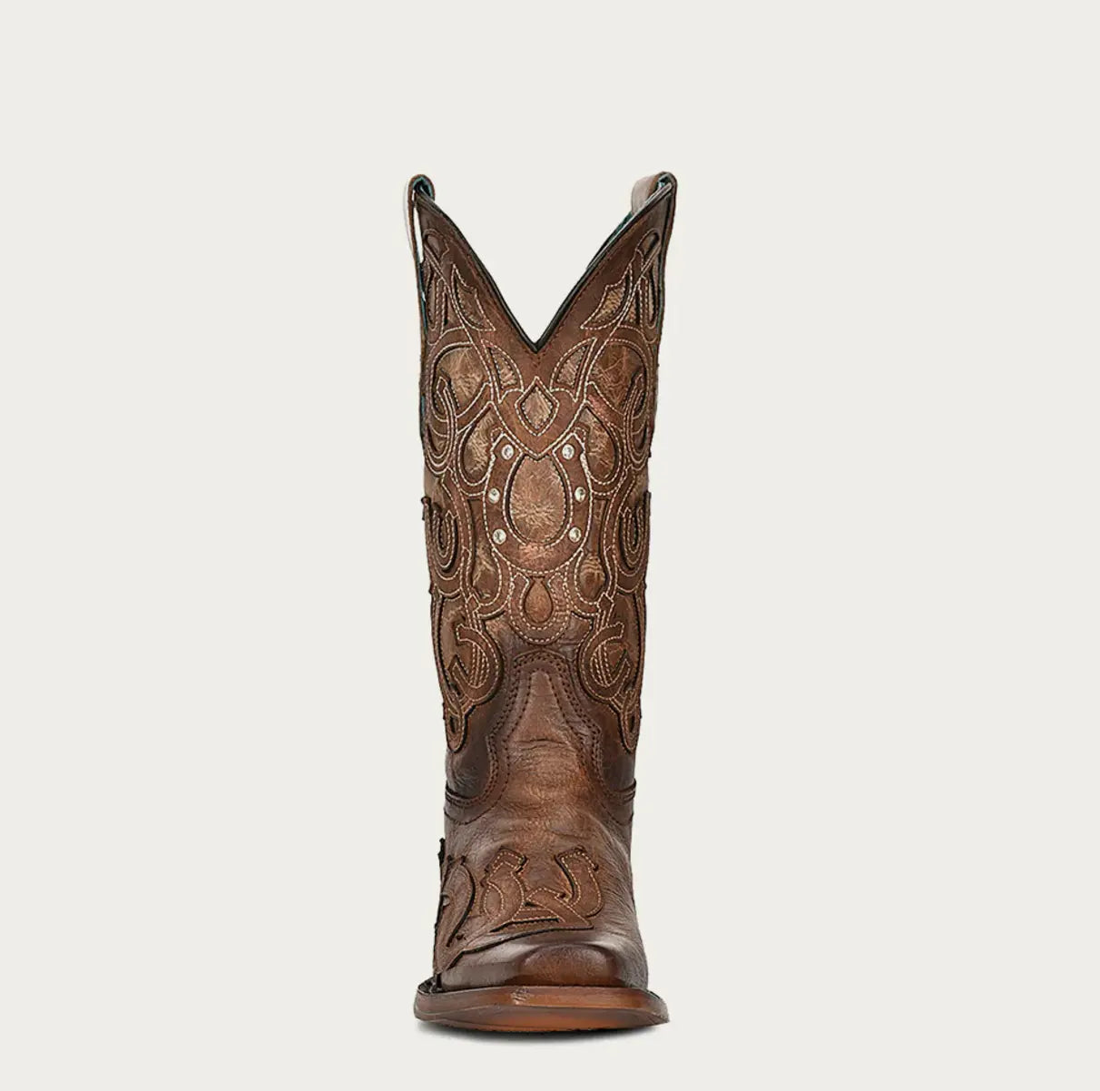 CORRAL WOMEN'S HORSESHOE OVERLAY BROWN SQUARE TOE COWBOY BOOT Cuadra