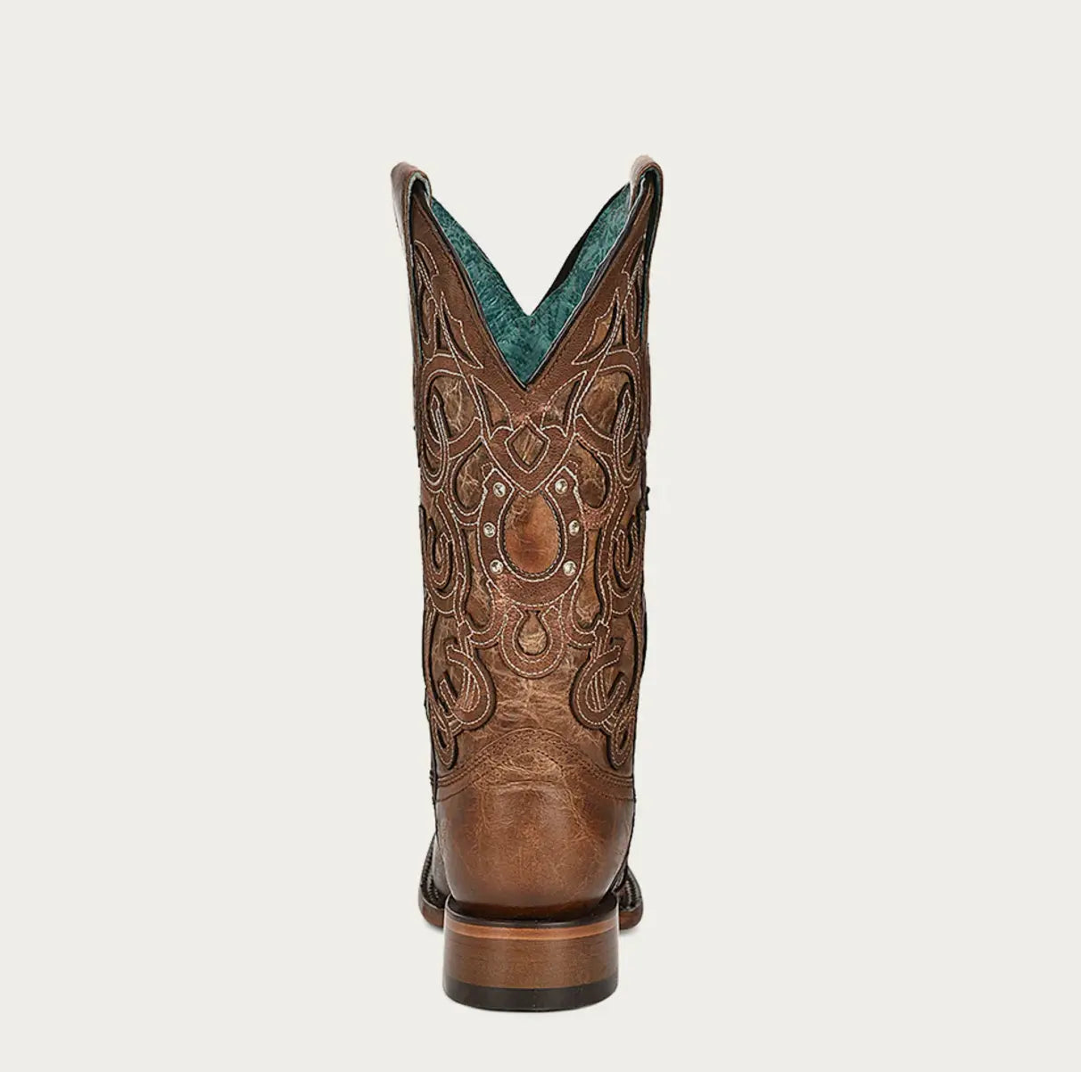 CORRAL WOMEN'S HORSESHOE OVERLAY BROWN SQUARE TOE COWBOY BOOT Cuadra
