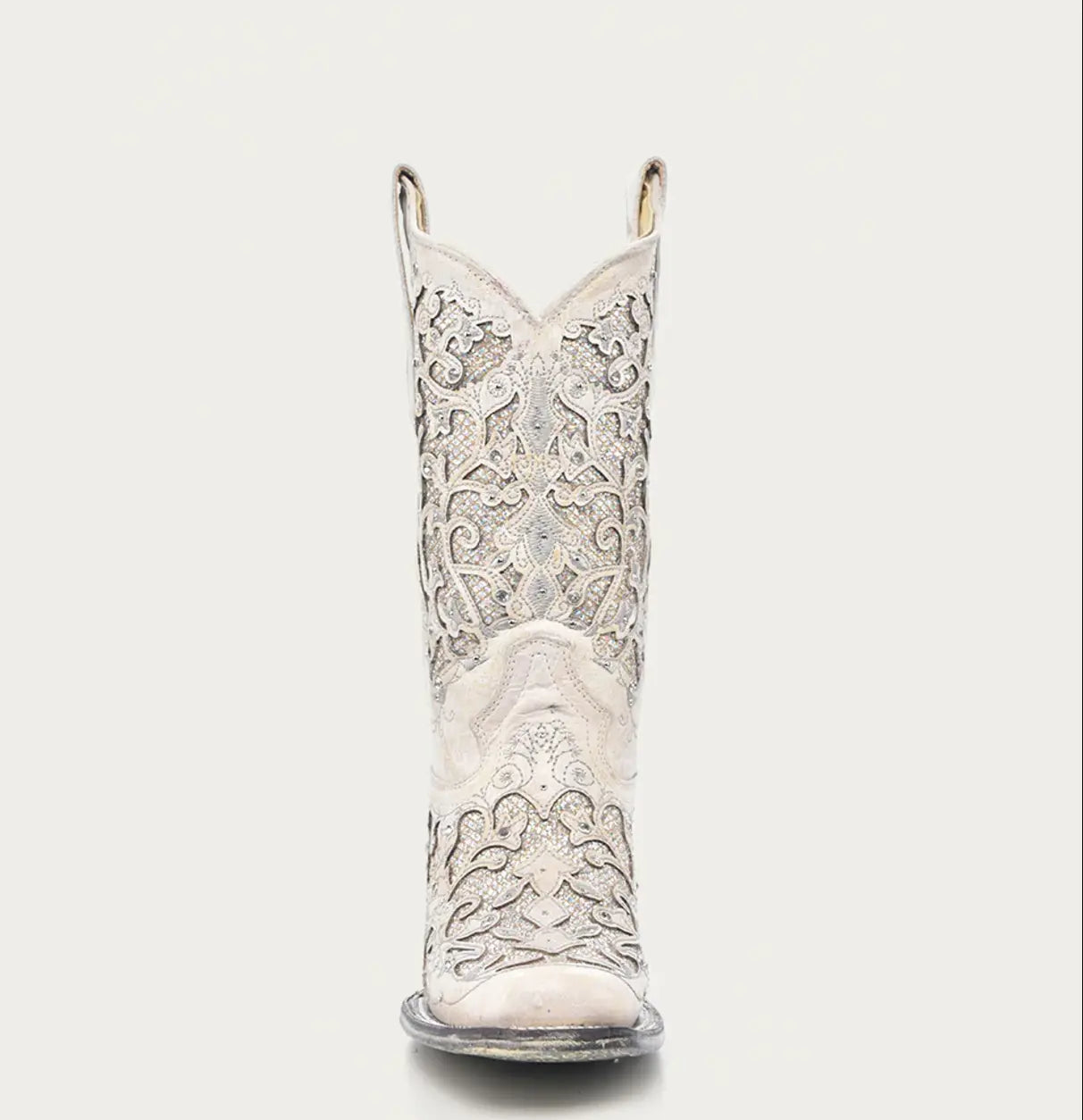 CORRAL WOMEN'S WHITE GLITTERED INLAY AND CRYSTALS SQUARE TOE WEDDING COWBOY BOOT Corral