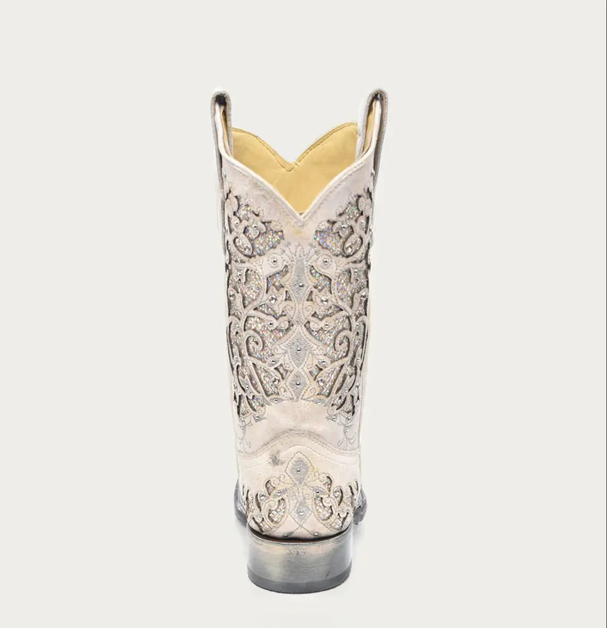CORRAL WOMEN'S WHITE GLITTERED INLAY AND CRYSTALS SQUARE TOE WEDDING COWBOY BOOT Corral
