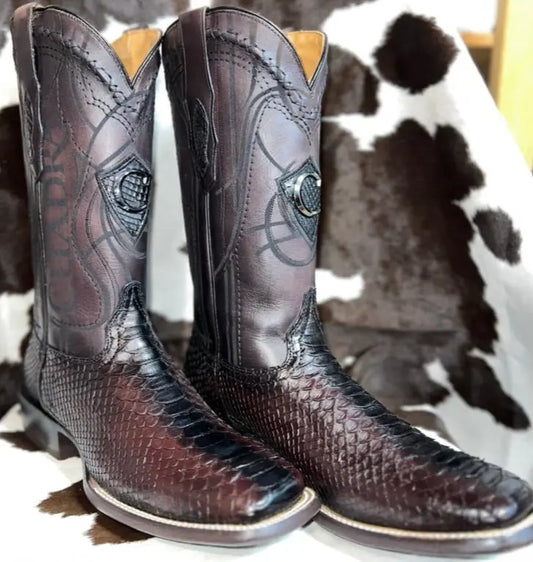 Cuadra Black Cherry/Mahogany Python Wide Square Toe Sanchez Brothers Western Wear Aurora