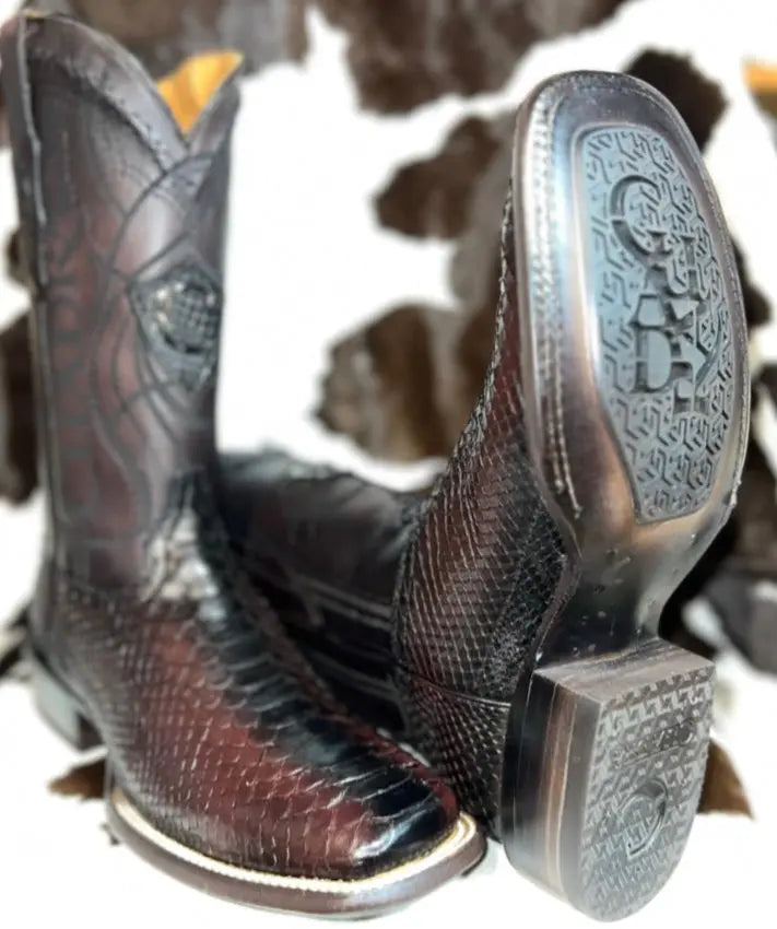 Cuadra Black Cherry/Mahogany Python Wide Square Toe Sanchez Brothers Western Wear Aurora