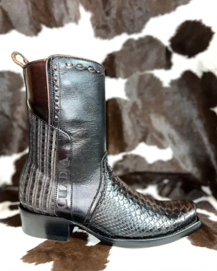 Cuadra Lisboa Black Python Laser & Woven and Zipper Narrow Square Toe Cuadra