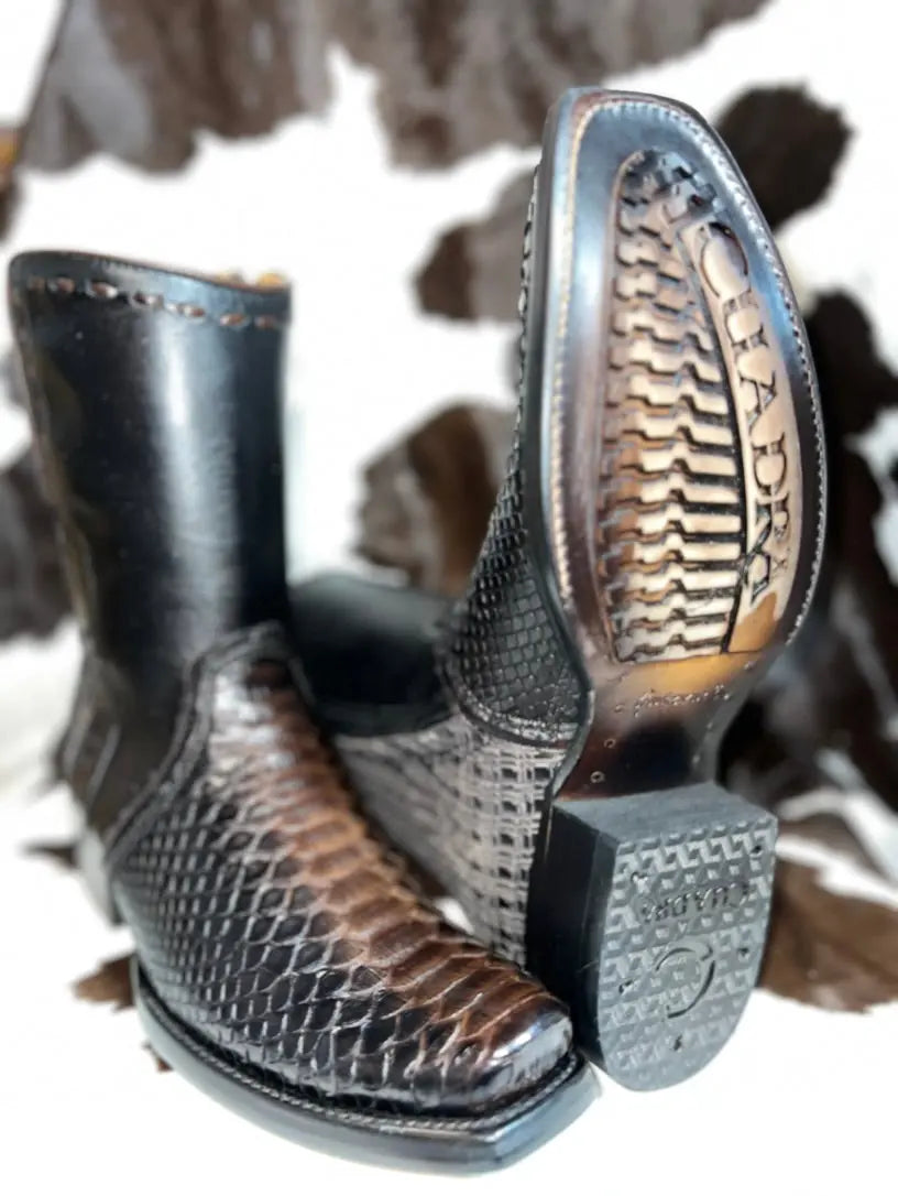 Cuadra Lisboa Black Python Laser & Woven and Zipper Narrow Square Toe Cuadra