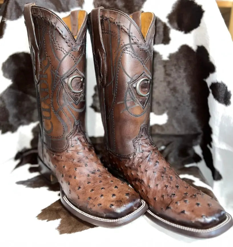 Cuadra Ostrich Dark Brown Wide Square Toe Cuadra