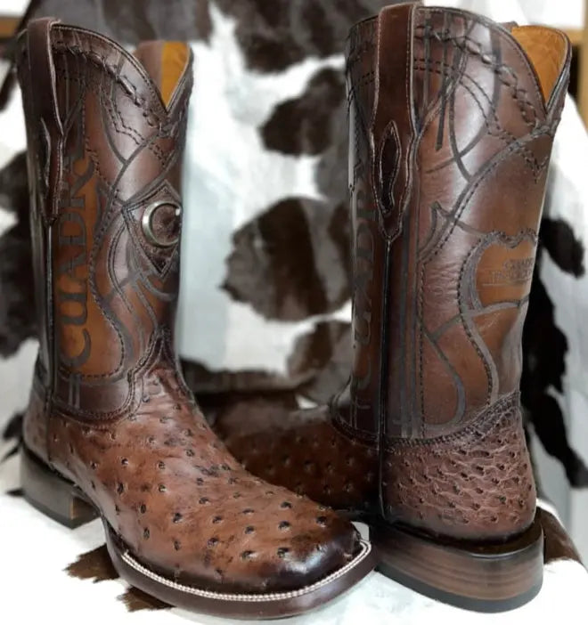 Cuadra Ostrich Dark Brown Wide Square Toe Cuadra