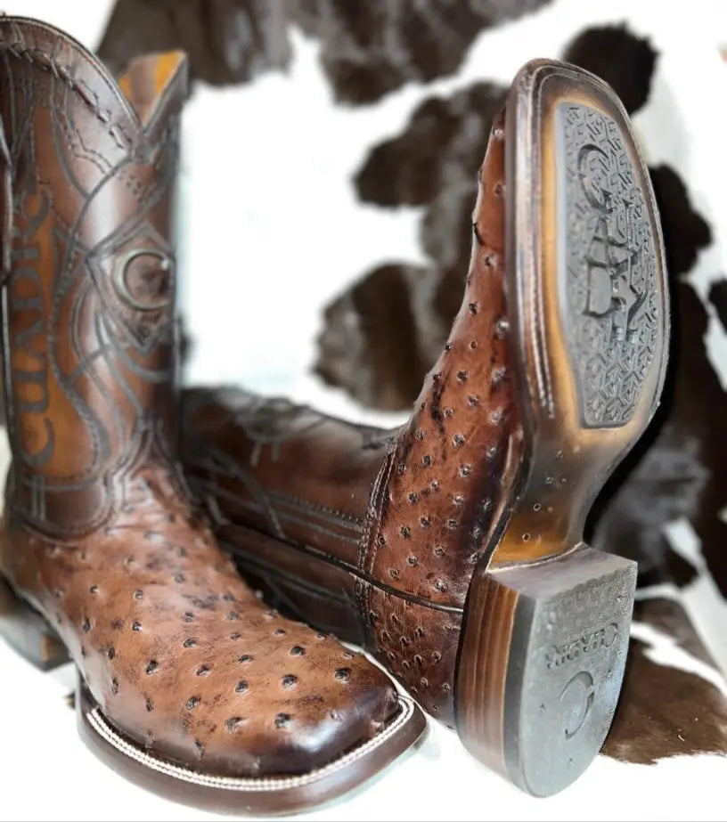 Cuadra Ostrich Dark Brown Wide Square Toe Cuadra