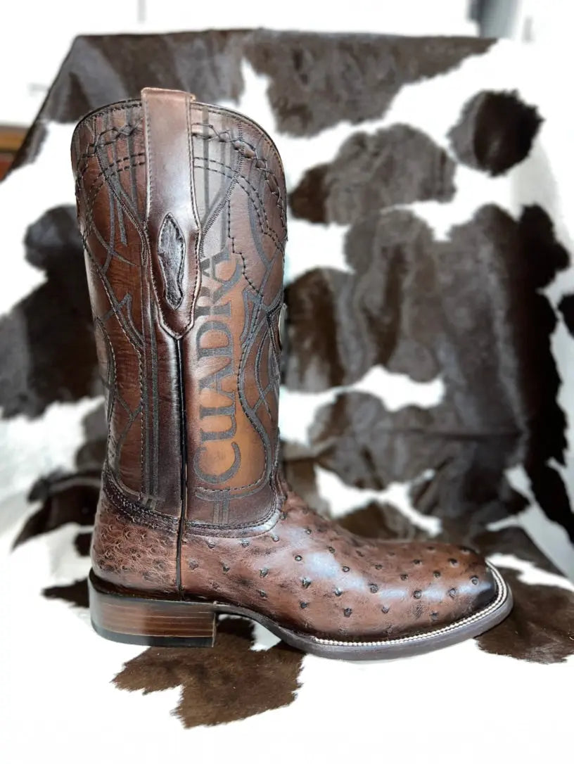 Cuadra Ostrich Dark Brown Wide Square Toe Cuadra