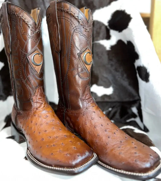 Cuadra Ostrich Light Brown Wide Square Toe Cuadra