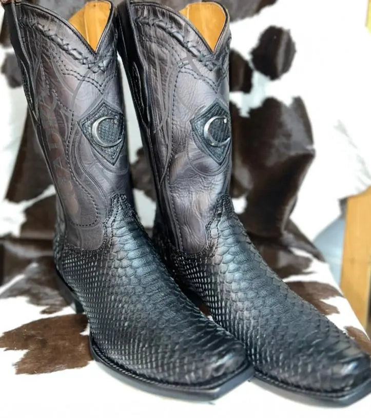 Cuadra Python Narrow Square Toe Black Sanchez Brothers Western Wear Aurora