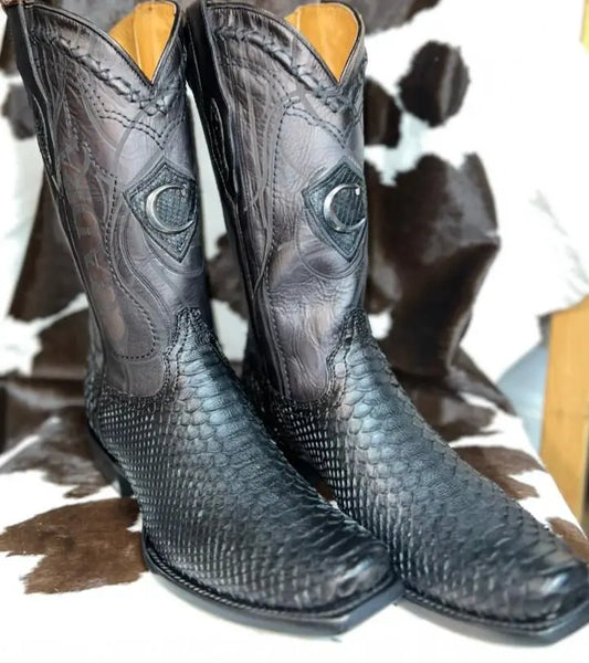 Cuadra Python Narrow Square Toe Black Sanchez Brothers Western Wear Aurora