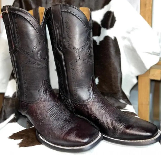 Cuadra Smooth Ostrich Black Cherry Wide Square Toe Boot Sanchez Brothers Western Wear Aurora