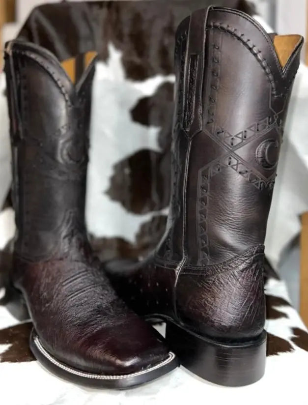 Cuadra Smooth Ostrich Black Cherry Wide Square Toe Boot Sanchez Brothers Western Wear Aurora