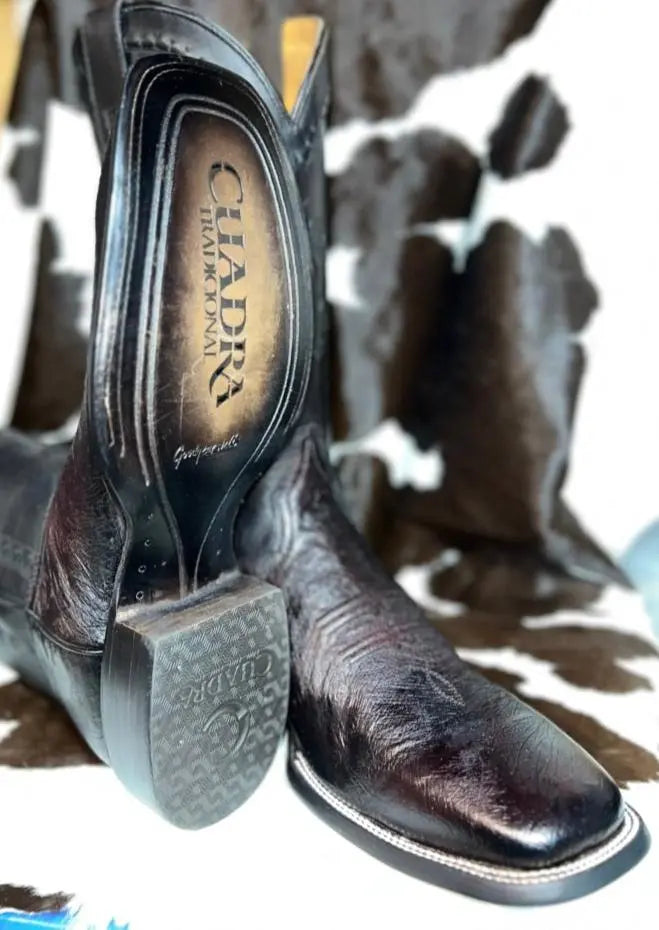 Cuadra Smooth Ostrich Black Cherry Wide Square Toe Boot Sanchez Brothers Western Wear Aurora