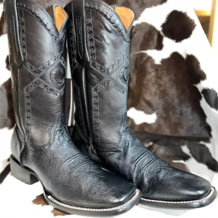 Cuadra Smooth Ostrich Wide Squar Toe Black Sanchez Brothers Western Wear Aurora