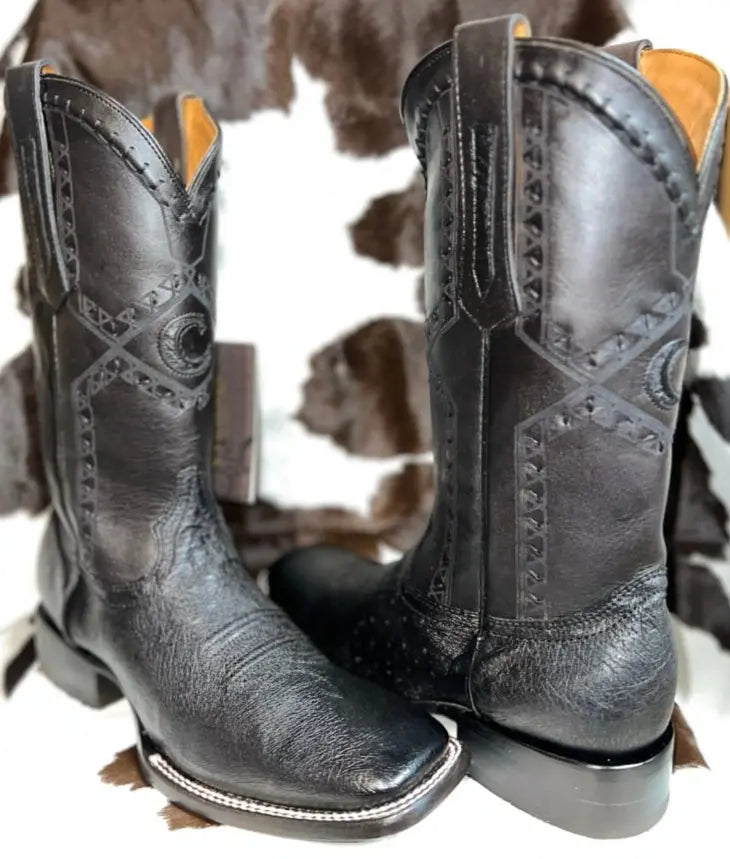 Cuadra Smooth Ostrich Wide Squar Toe Black Sanchez Brothers Western Wear Aurora