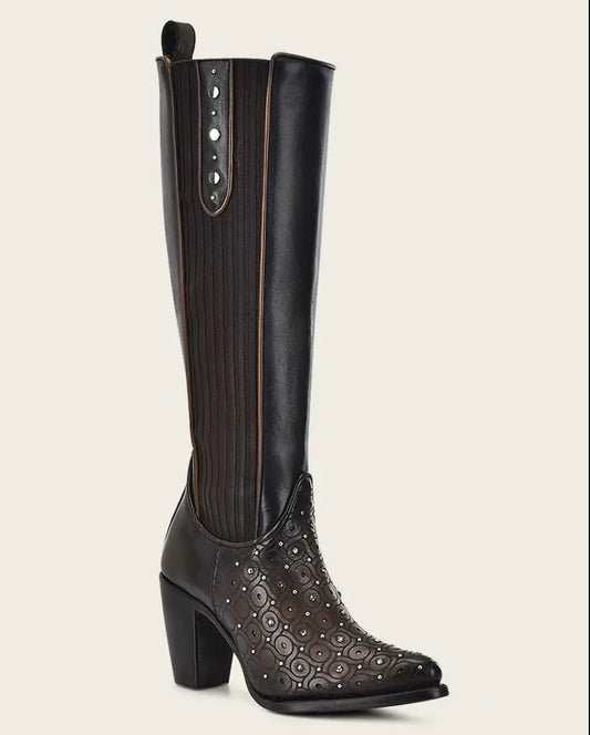Cuadra Tall Dark Brown Boot With Crystals Cuadra