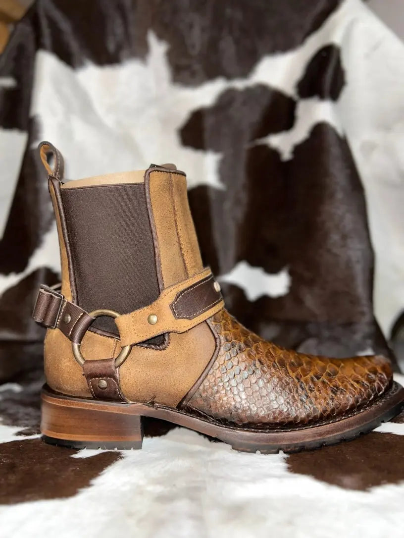 Cuadra Urban Python Low Cut Zipper Chelsea Boot Brown Cuadra