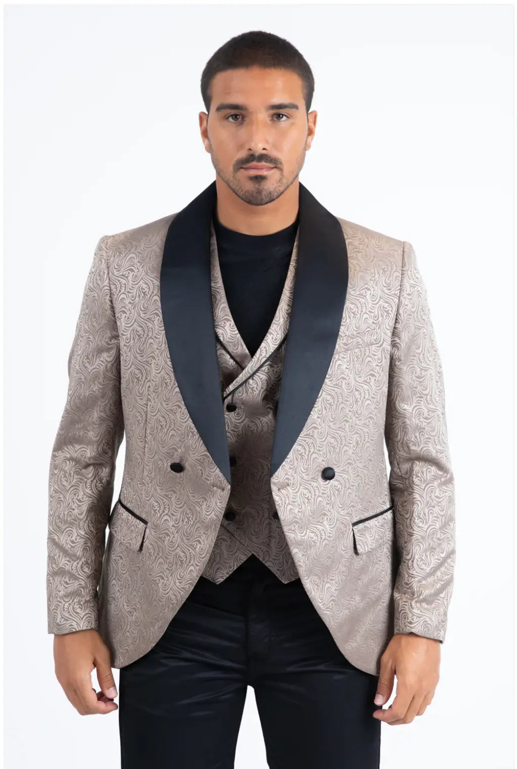 Men Patterned Khaki Double-Breasted Blazer & Vest Set Sanchez Brothers Western Wear Aurora