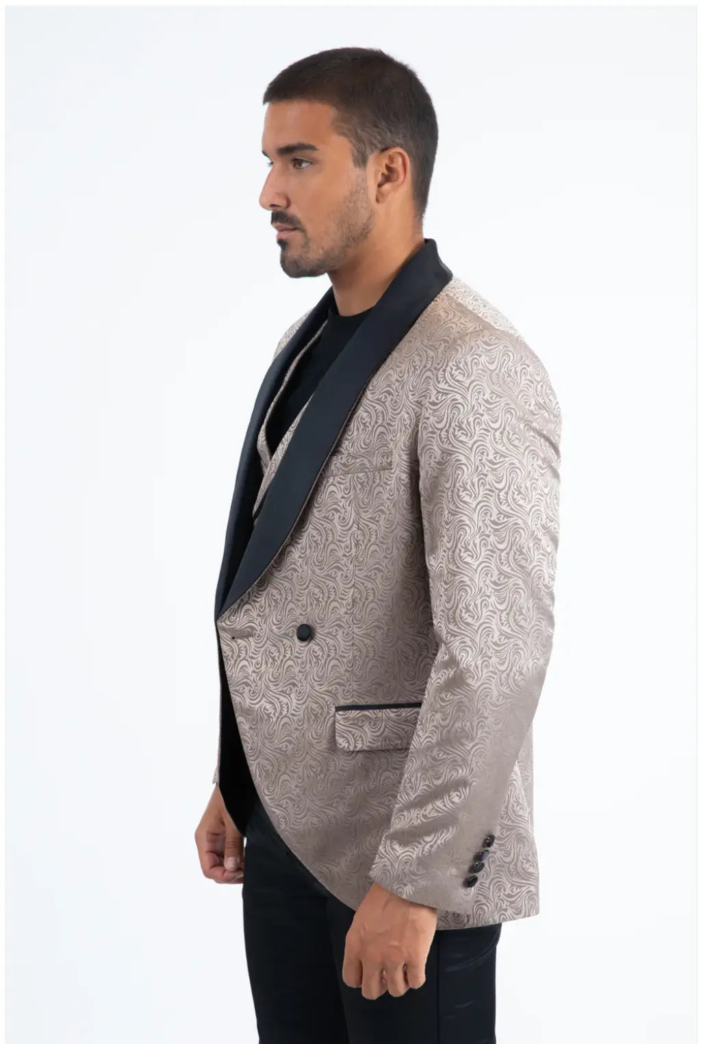 Men Patterned Khaki Double-Breasted Blazer & Vest Set Sanchez Brothers Western Wear Aurora