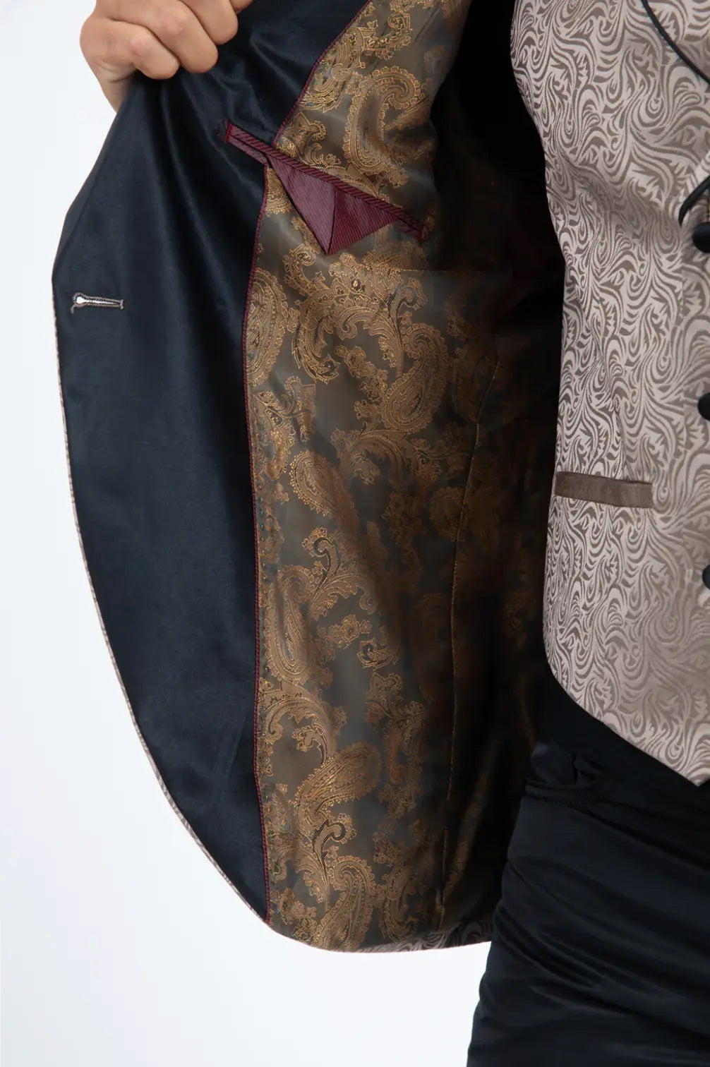 Men Patterned Khaki Double-Breasted Blazer & Vest Set Sanchez Brothers Western Wear Aurora
